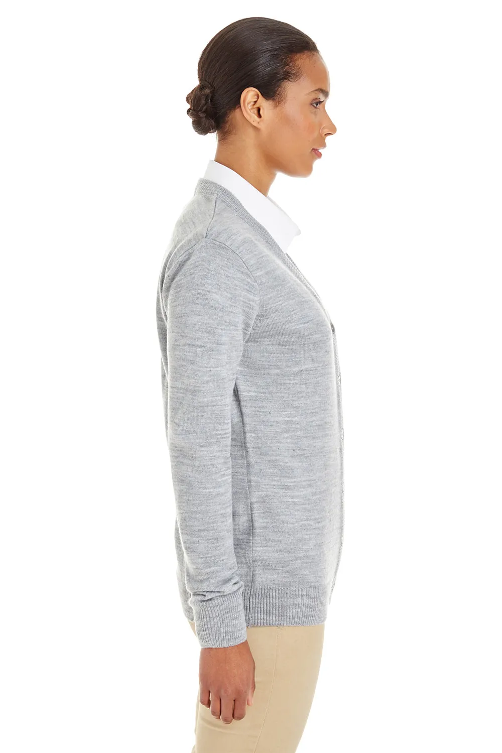 Harriton Womens Pilbloc Pill Resistant Button Down Lone Sleeve Cardigan Sweater - Heather Grey