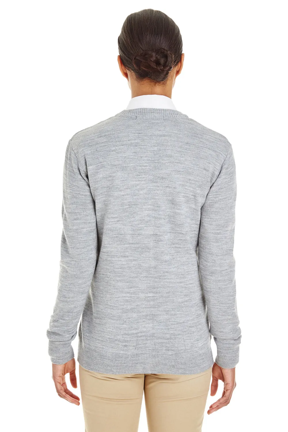 Harriton Womens Pilbloc Pill Resistant Button Down Lone Sleeve Cardigan Sweater - Heather Grey