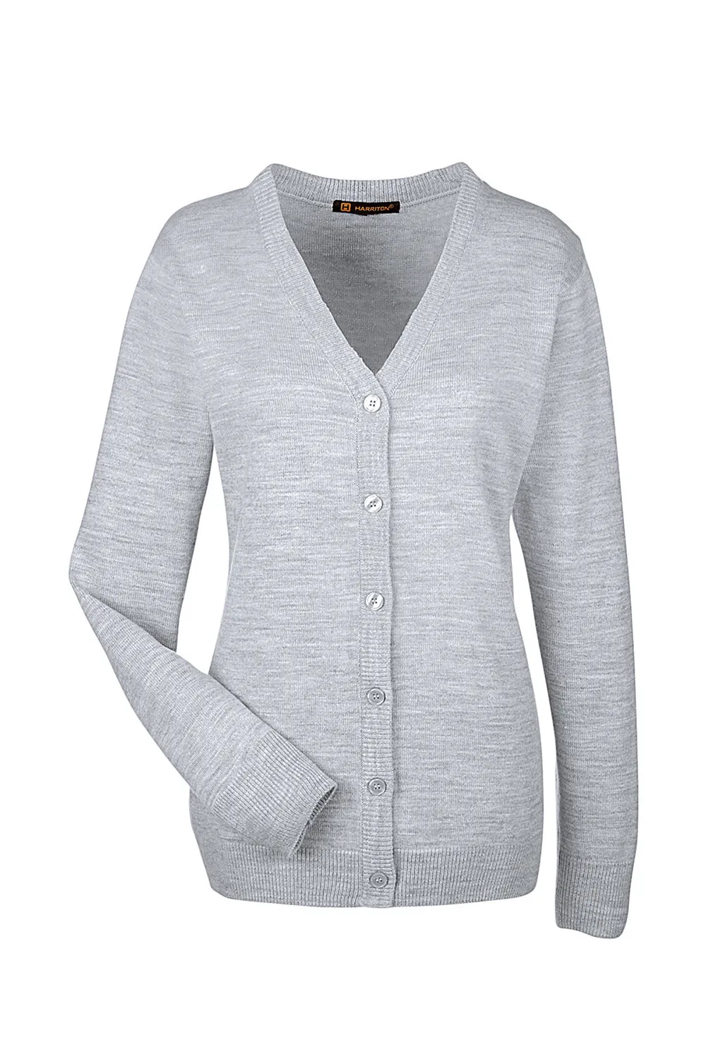 Harriton Womens Pilbloc Pill Resistant Button Down Lone Sleeve Cardigan Sweater - Heather Grey