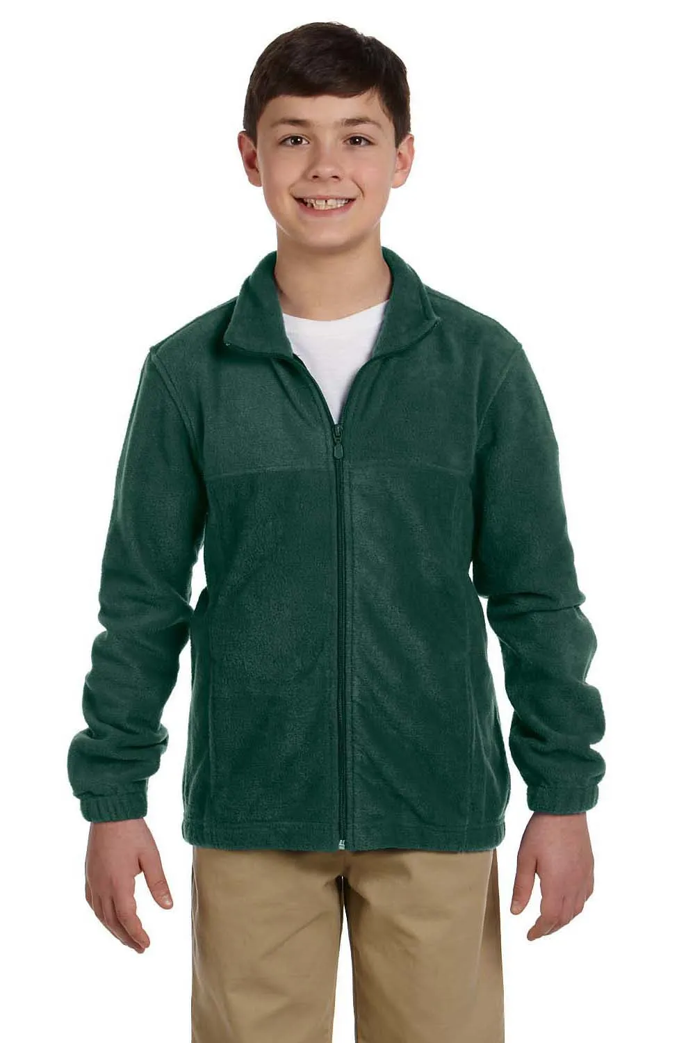 Harriton Youth Pill Resistant Fleece Full Zip Jacket - Hunter Green