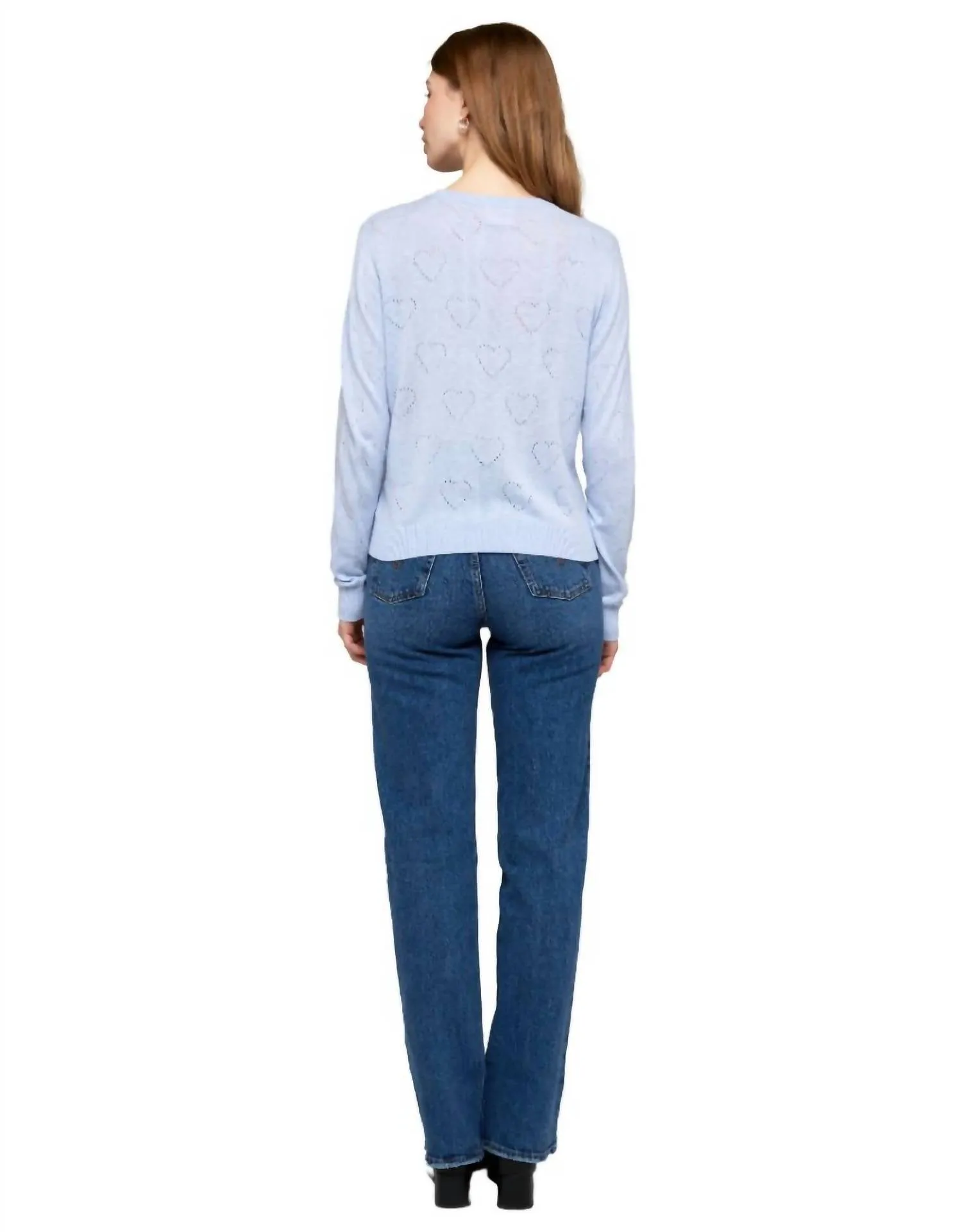 Heart Cut Out Crew Neck In Frost Blue