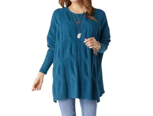 Heavenly-Luxe Relaxed Cable Knit Sweater In Dark Teal