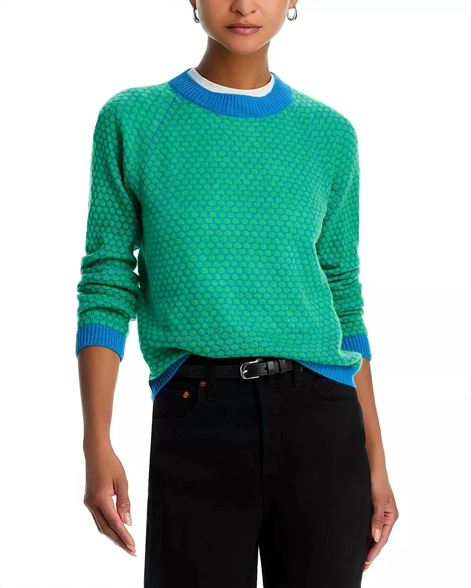 Honeycomb Crewneck Sweater In Bright Green