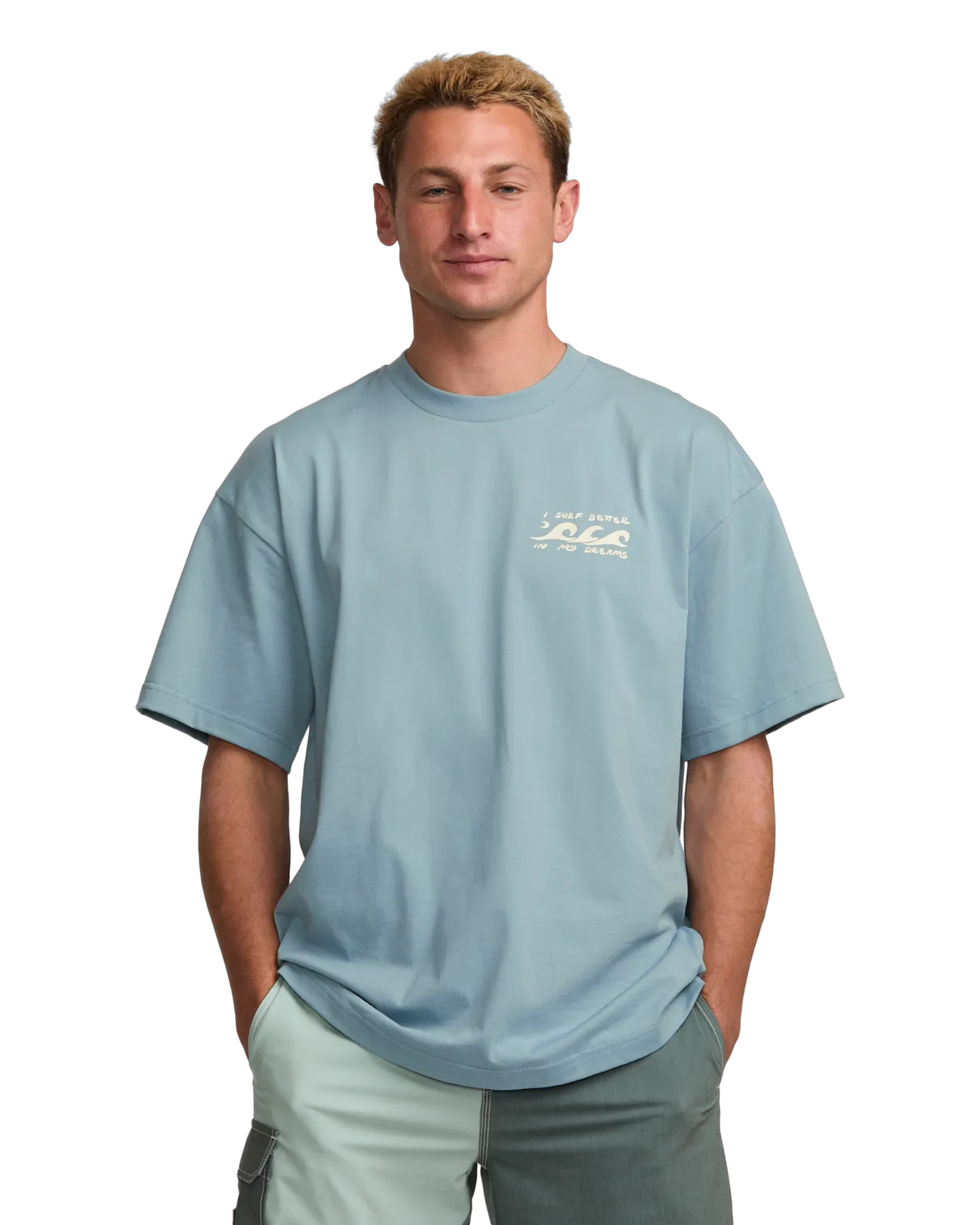 I Surf Better In My Dreams T-Shirt in Washed Blue