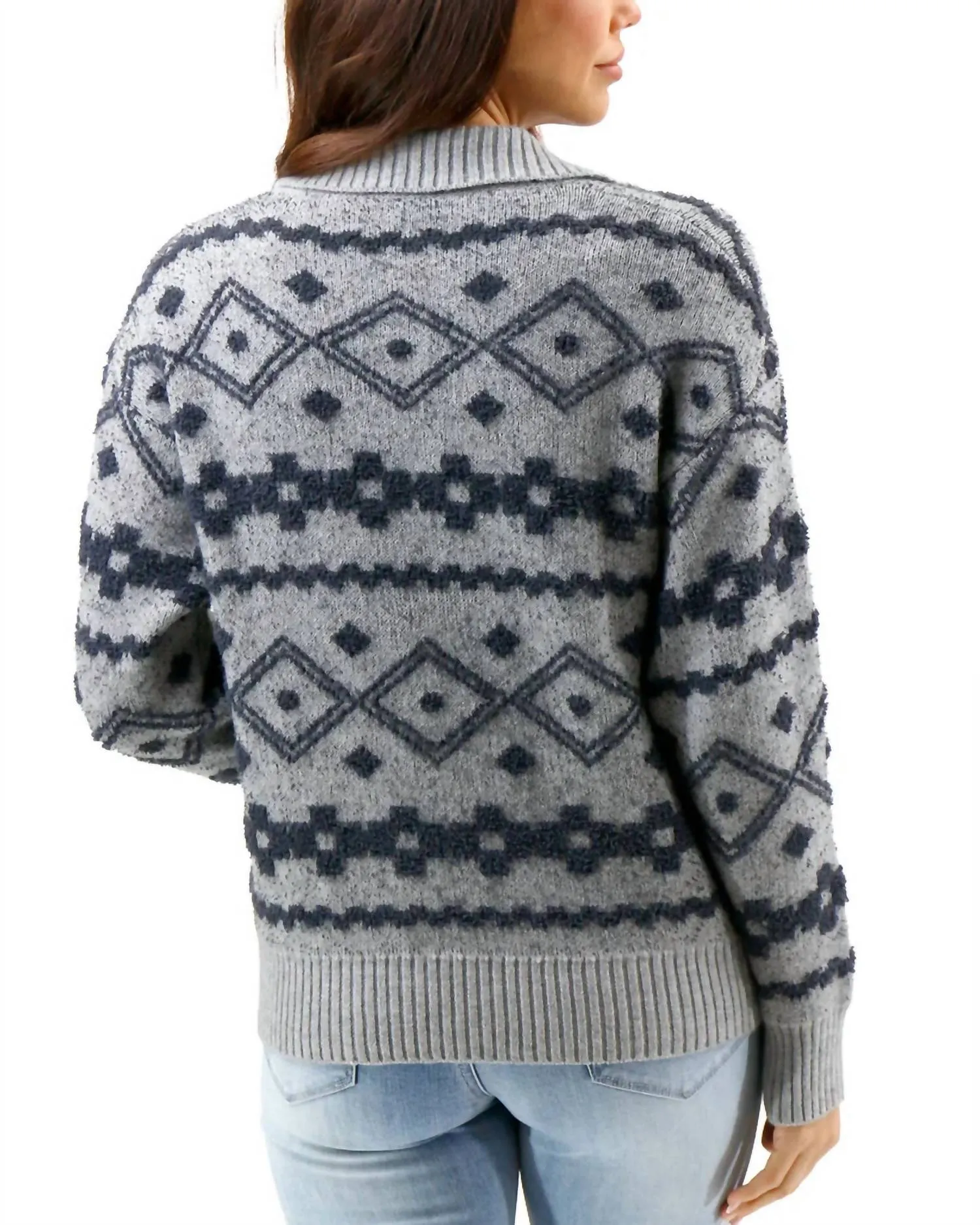 Intarsia Knit Sweater In Cloud Mixed Grey