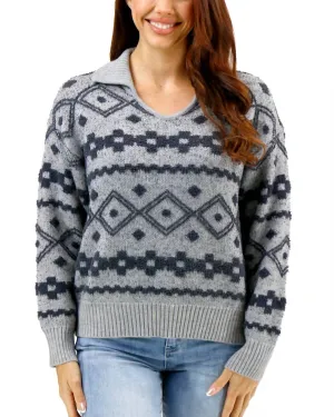 Intarsia Knit Sweater In Cloud Mixed Grey