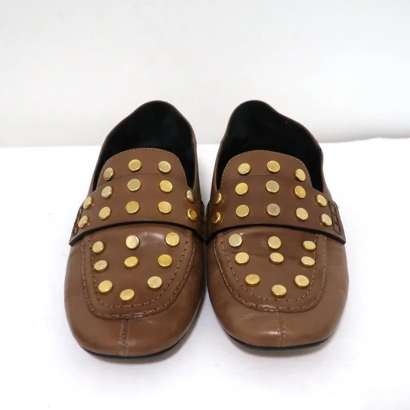 Isabel Marant Feenie Convertible Loafers Brown Studded Leather Flats Size 36