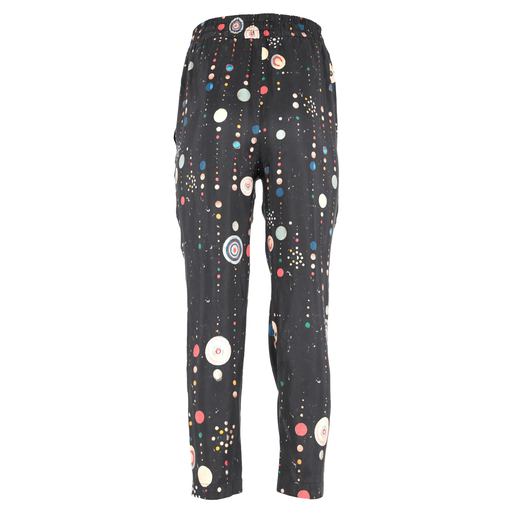 Isabel Marant Polka Dots Print Gartered-Waist Straight-Leg Trousers in Black Cotton