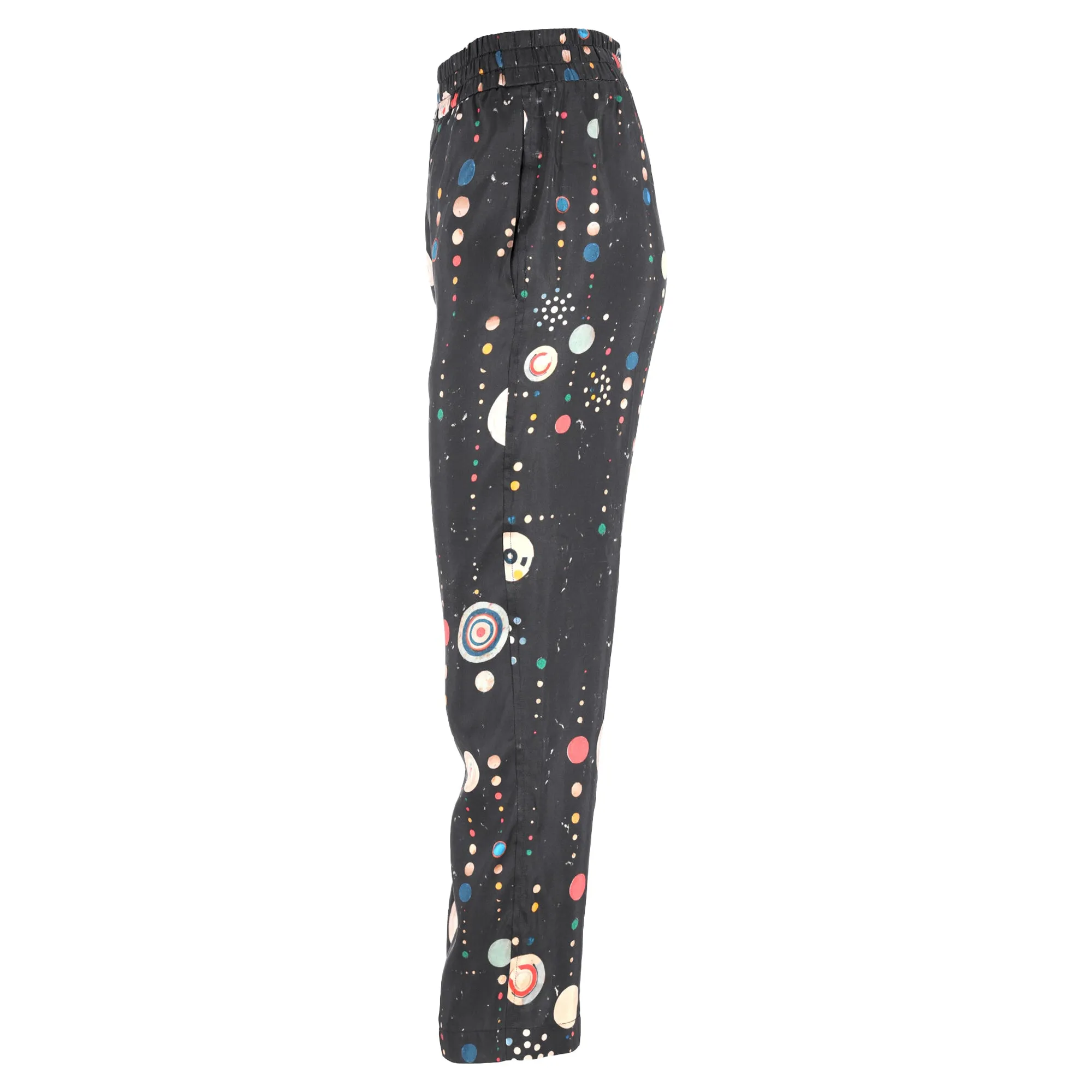 Isabel Marant Polka Dots Print Gartered-Waist Straight-Leg Trousers in Black Cotton