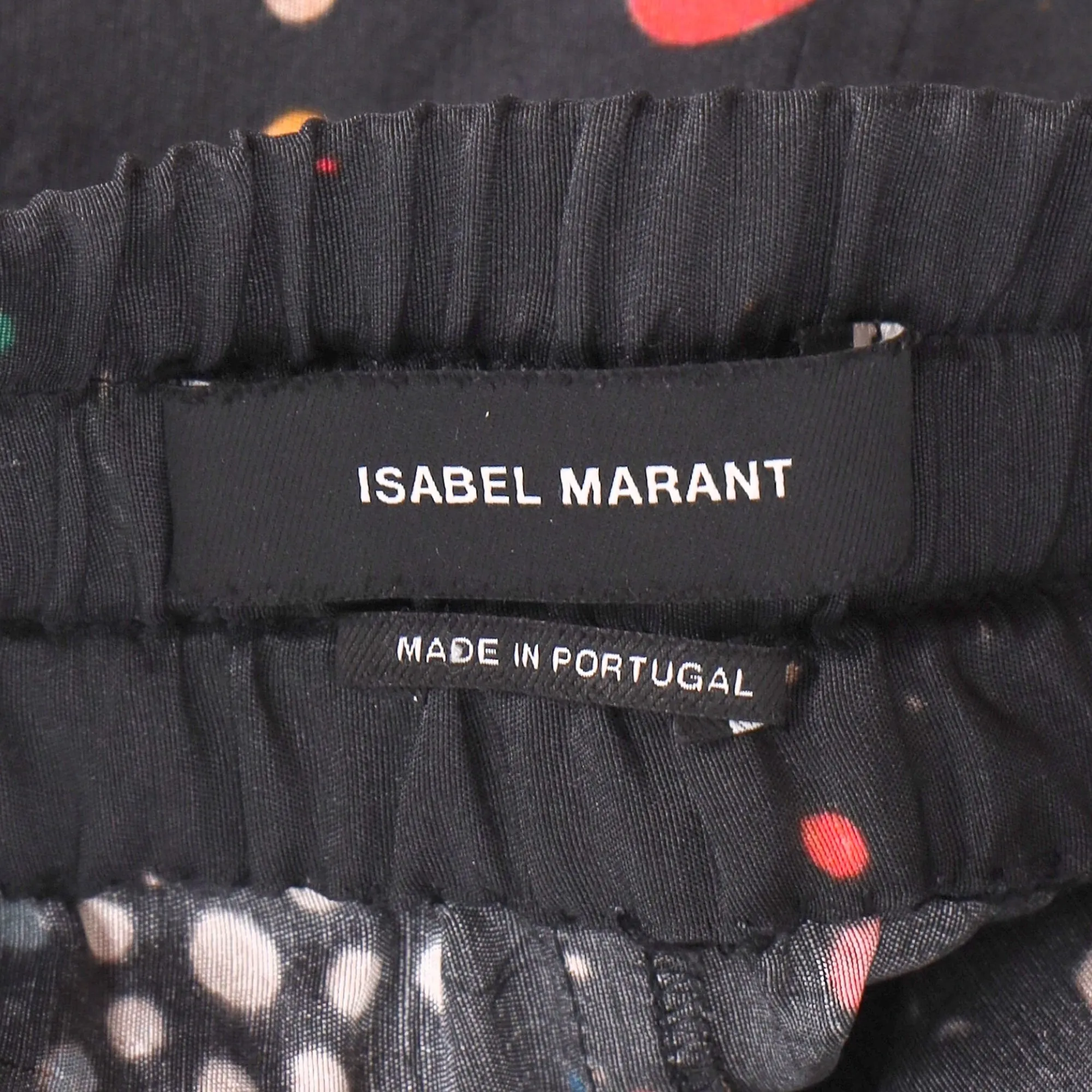 Isabel Marant Polka Dots Print Gartered-Waist Straight-Leg Trousers in Black Cotton