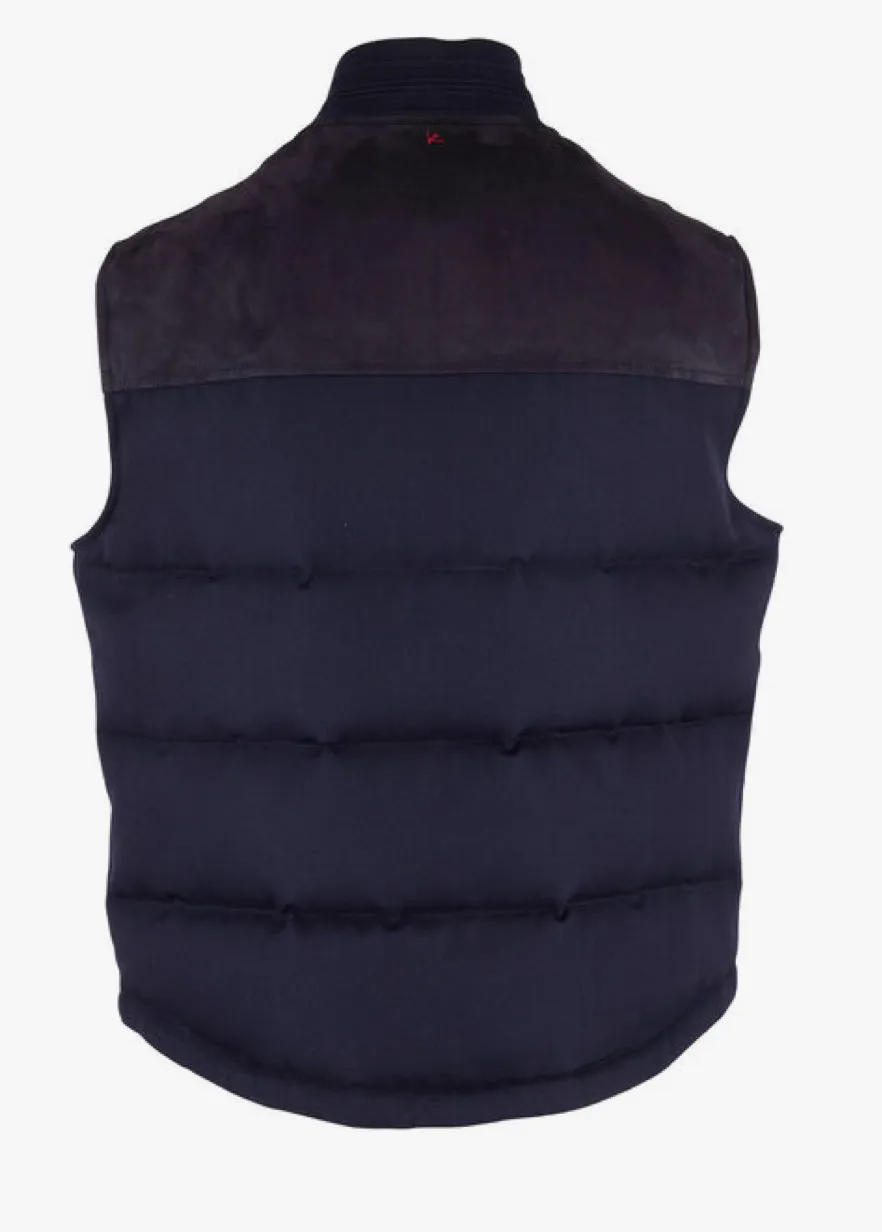 Isaia Mens Navy Blue Quilted Suede Contrast Wool Vest