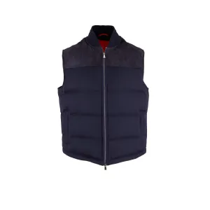 Isaia Mens Navy Blue Quilted Suede Contrast Wool Vest