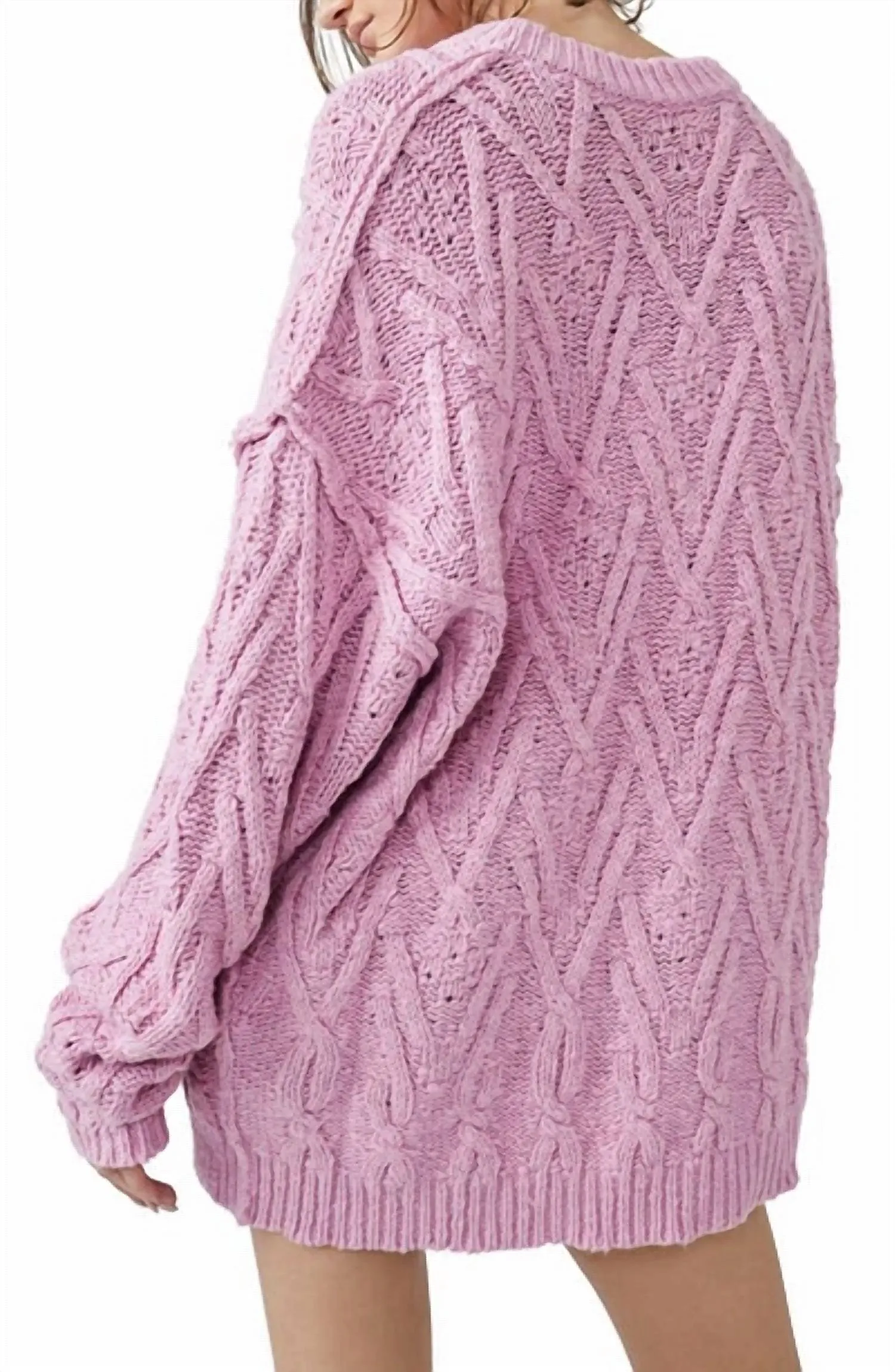 Isla Cable Tunic Sweater In Rose