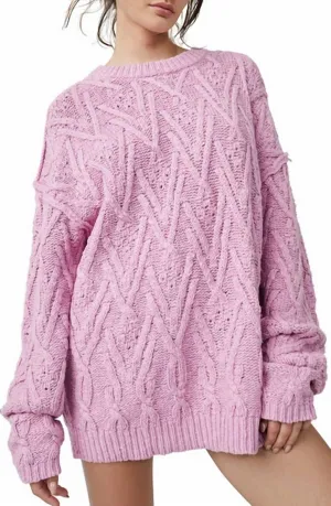 Isla Cable Tunic Sweater In Rose