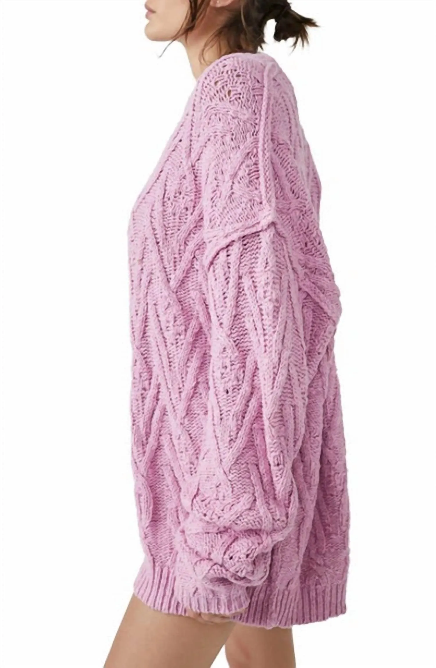 Isla Cable Tunic Sweater In Rose