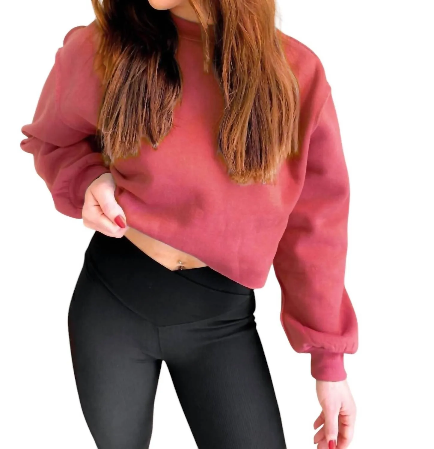 Izzy Inside-Out Cropped Sweatshirt In Burgundy