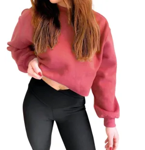 Izzy Inside-Out Cropped Sweatshirt In Burgundy
