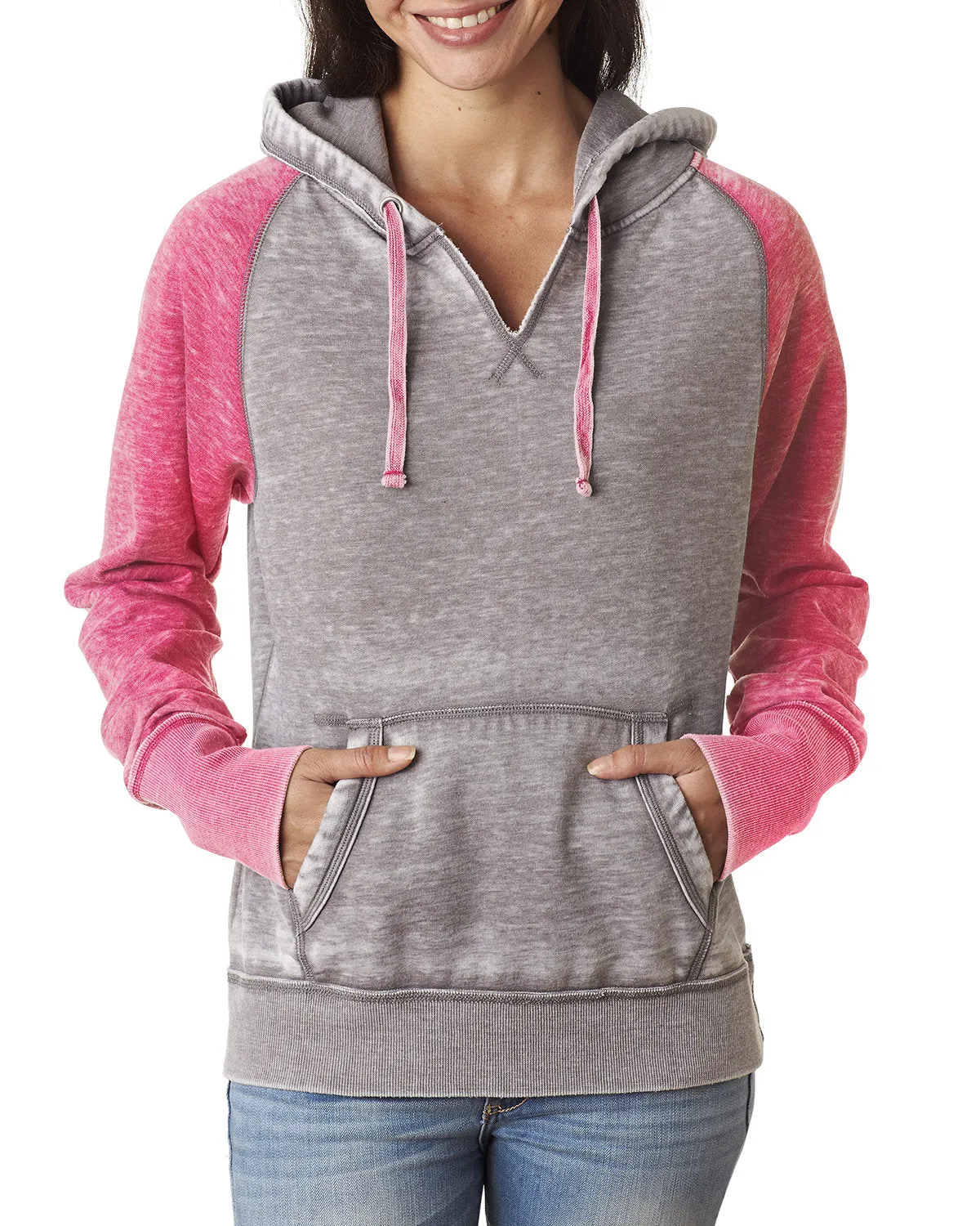 J America JA8926 Ladies' Zen Contrast Pullover Hooded Sweatshirt