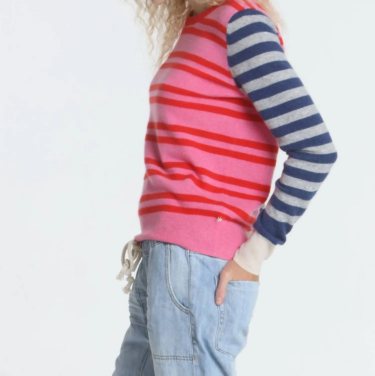 Jessie Stripe Crew Sweater In Pink