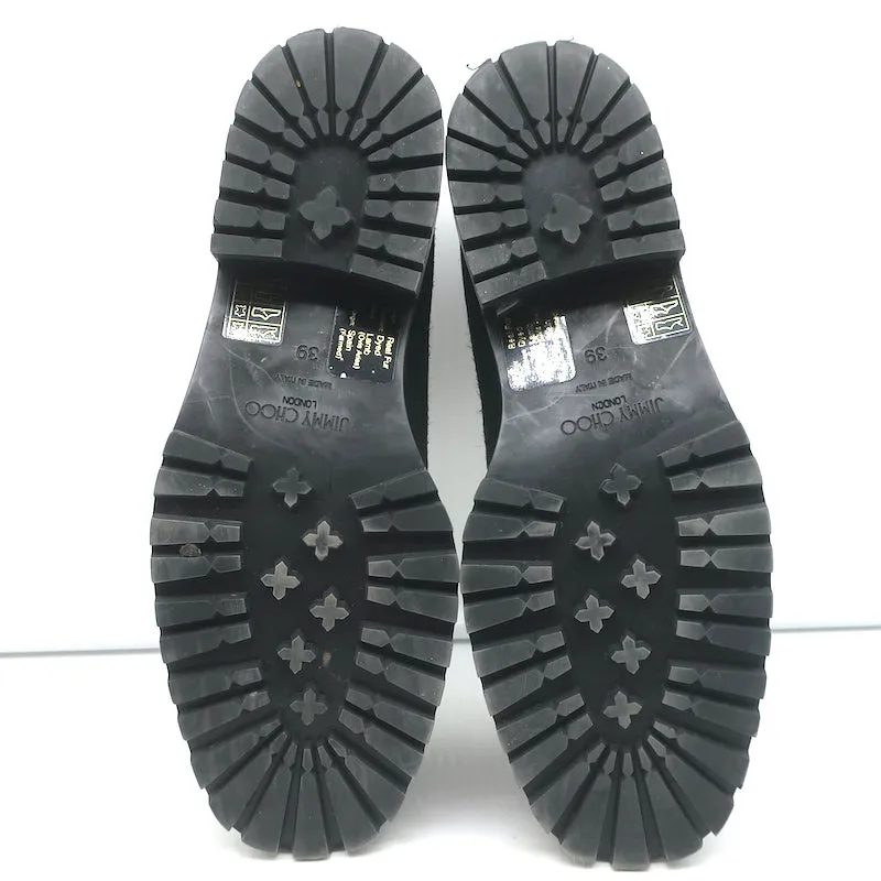 Jimmy Choo Deanna Crystal-Trim Shearling Penny Loafers Black Suede Size 39