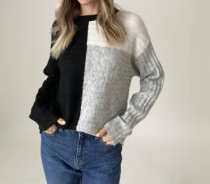 Joanna Color Block Ribbed Sweater In Black