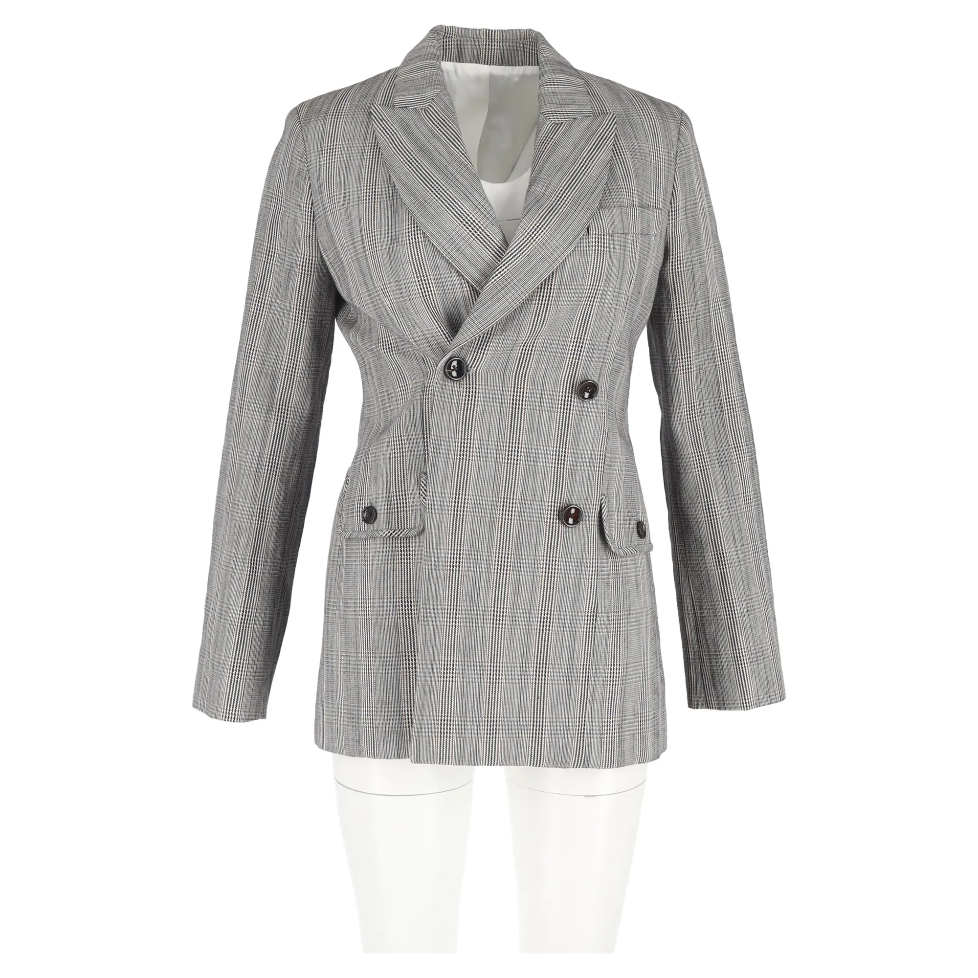 Joseph Houndstooth Double-Breasted Blazer in Grey Wool