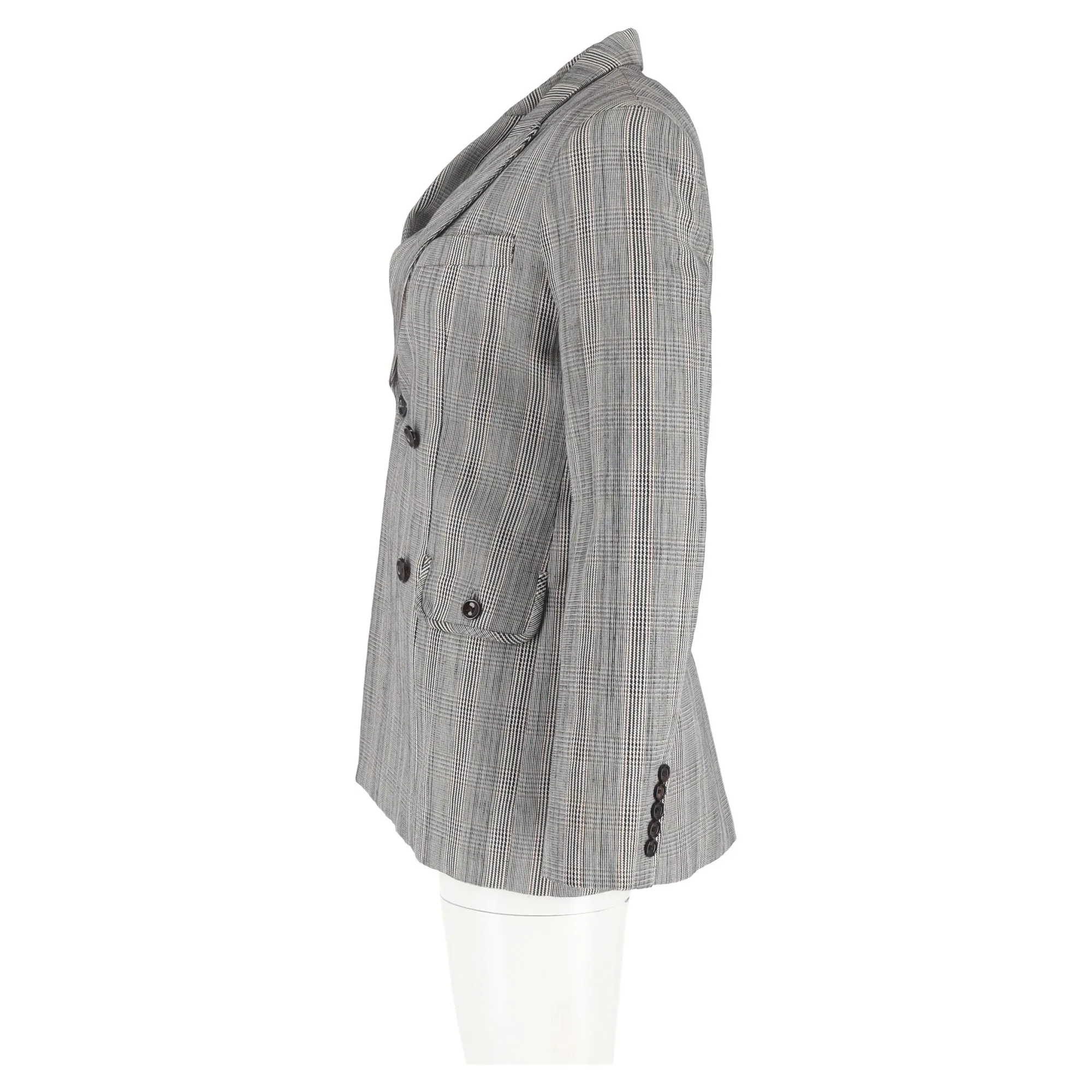 Joseph Houndstooth Double-Breasted Blazer in Grey Wool