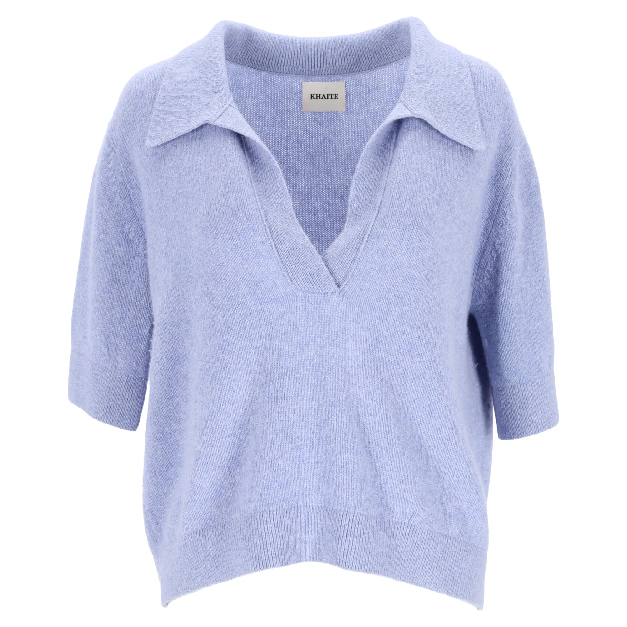 Khaite Shrunken Jo Polo Sweater in Light Blue Cashmere