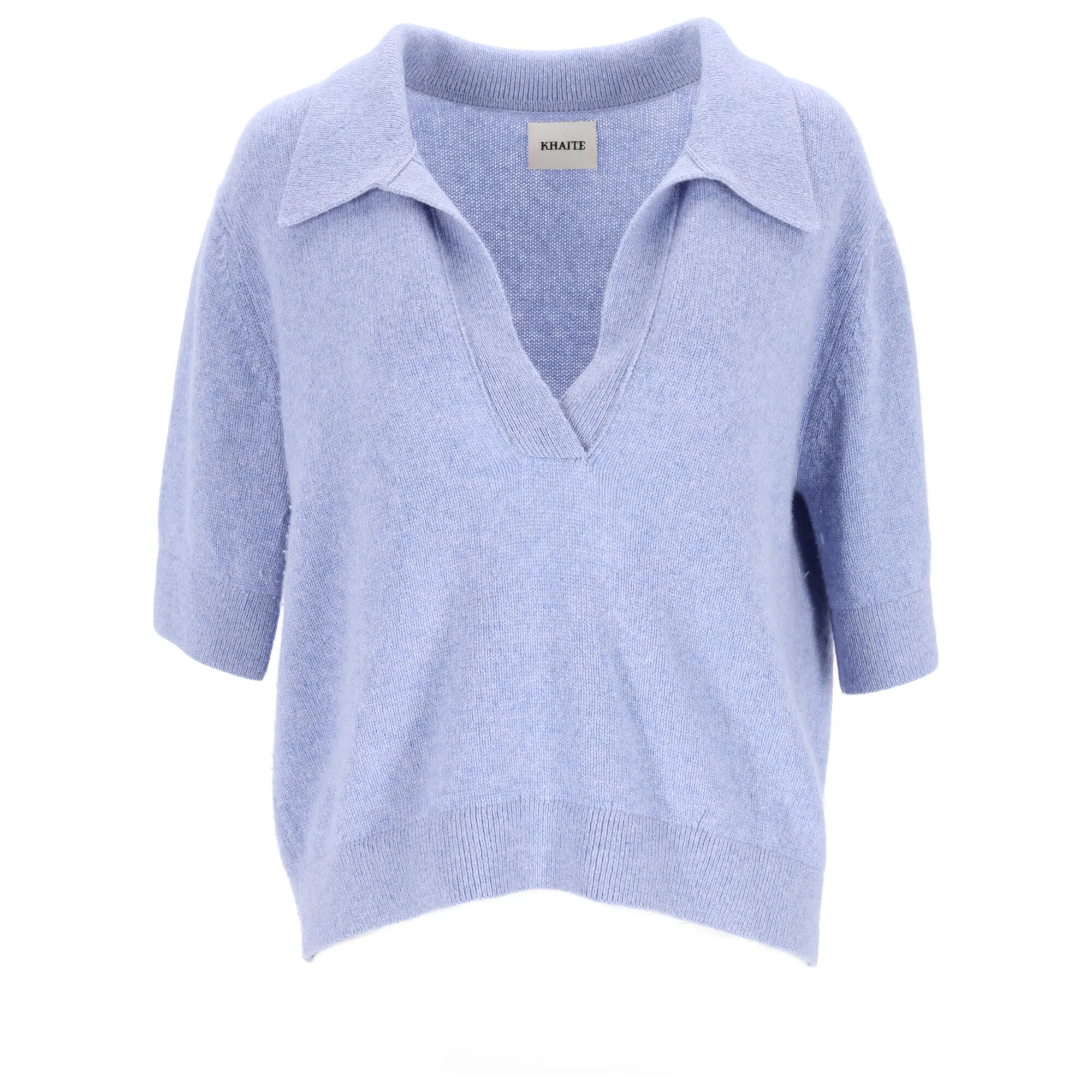 Khaite Shrunken Jo Polo Sweater in Light Blue Cashmere