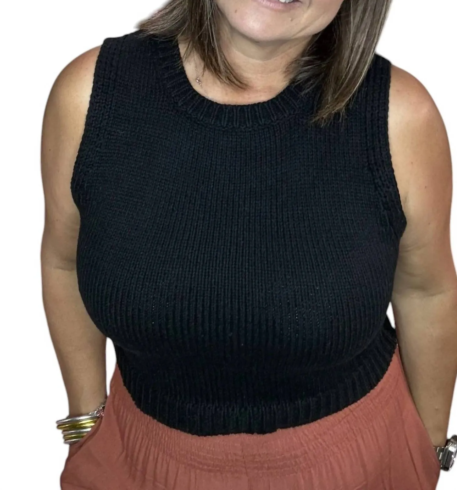 Knit Cropped Tank Sweater In Black
