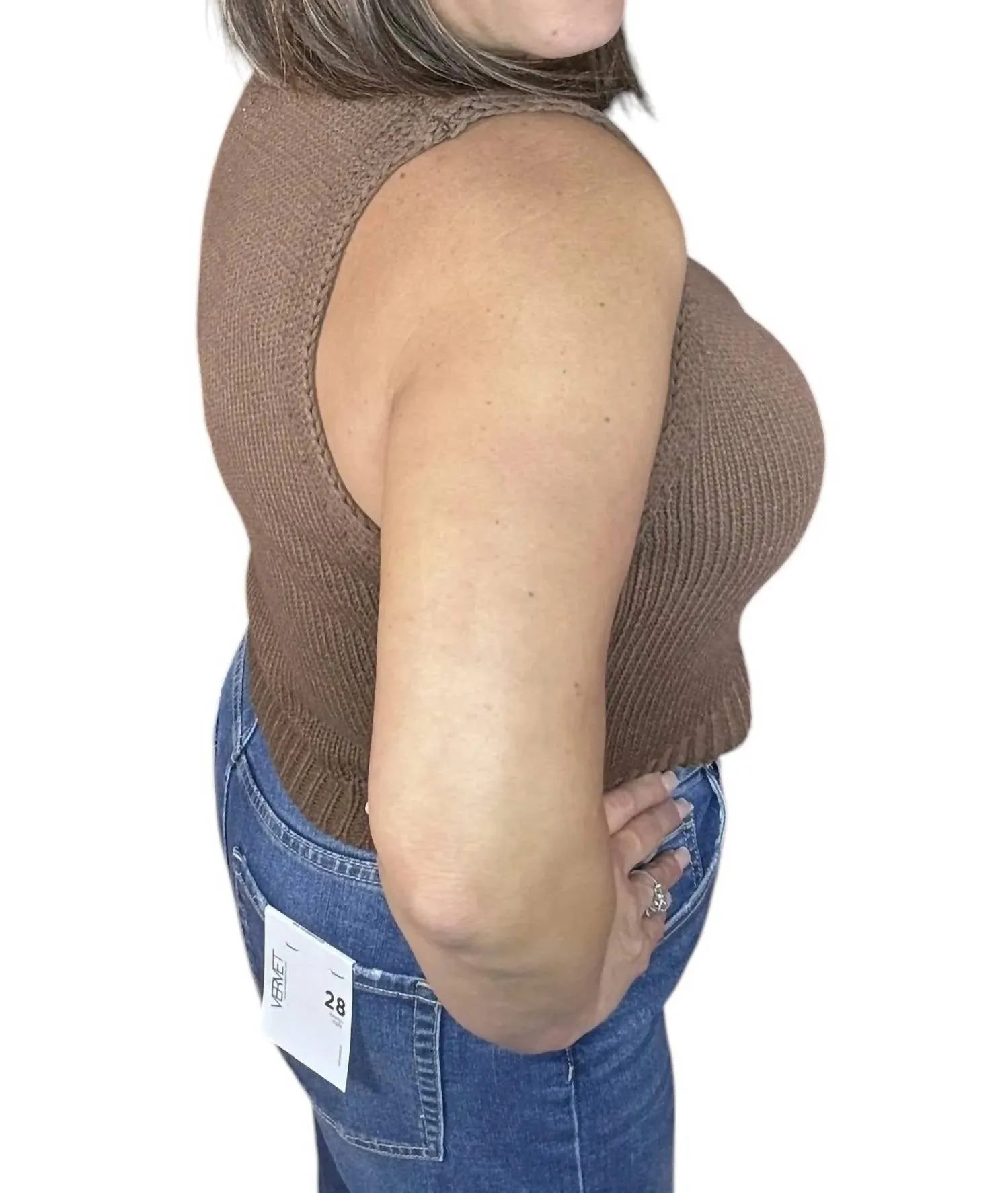 Knit Cropped Tank Sweater In Mocha