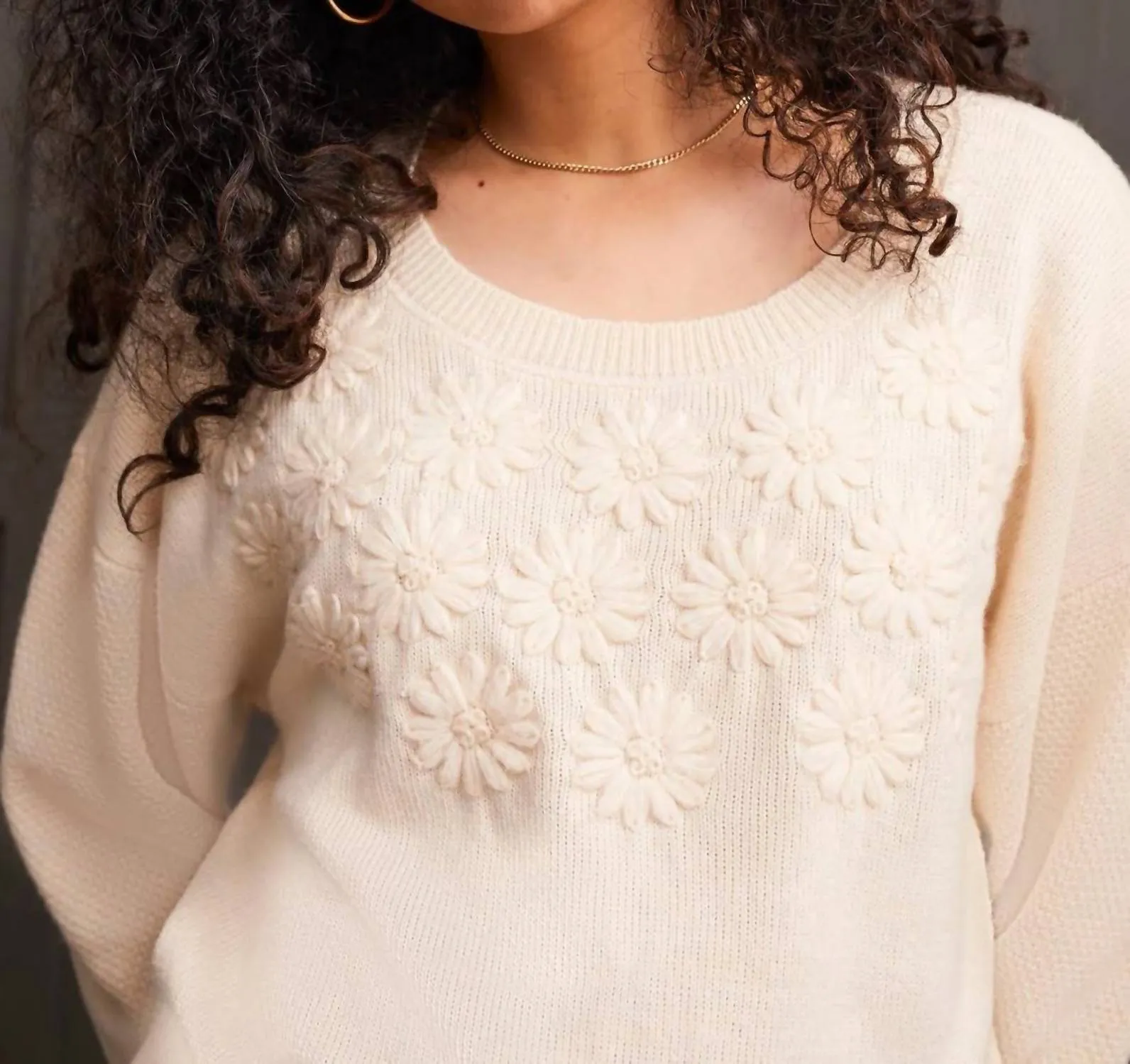 Knit Floral Sweater In Moonstone