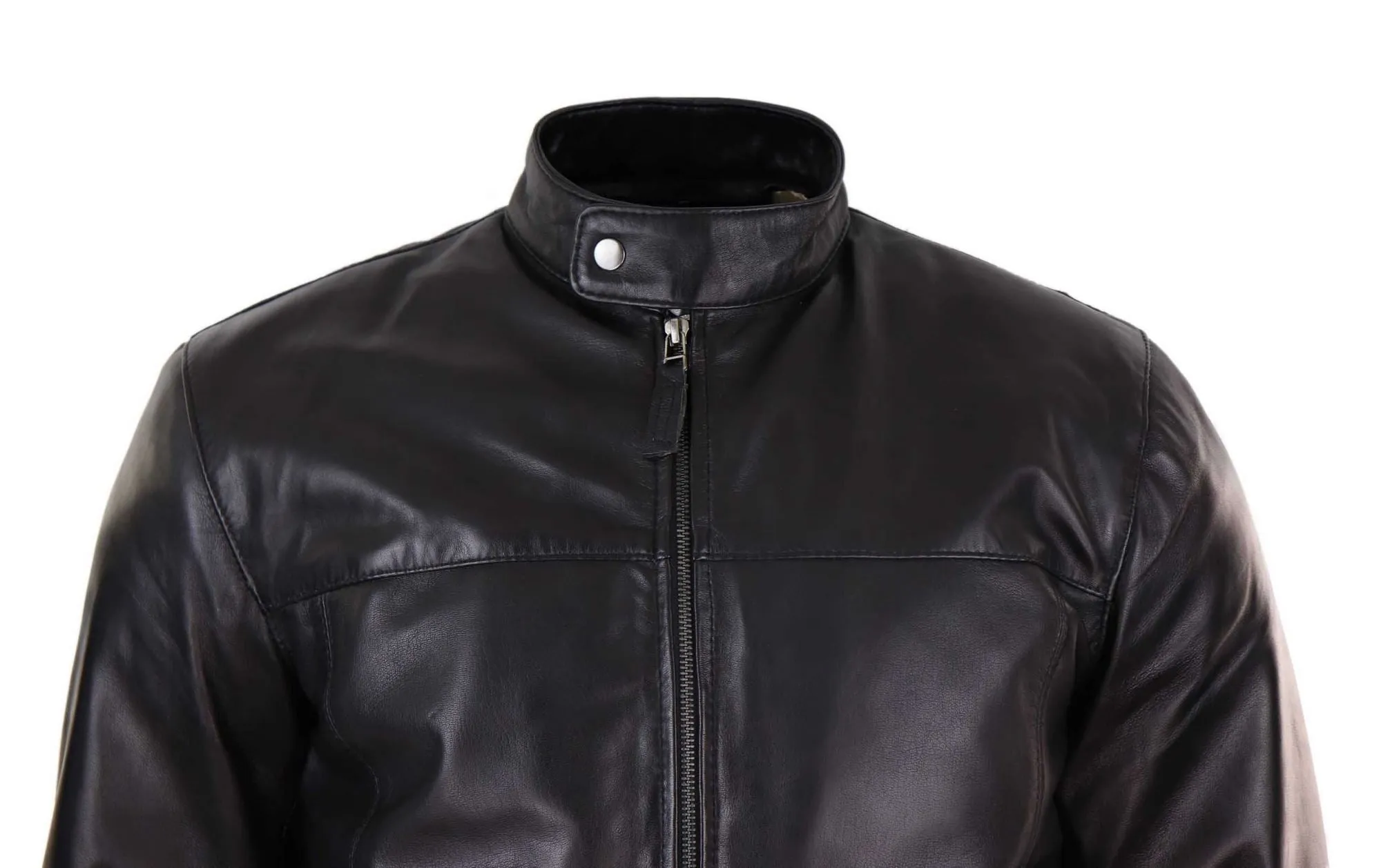 Leather Jacket Nehru Grandad Collar Biker