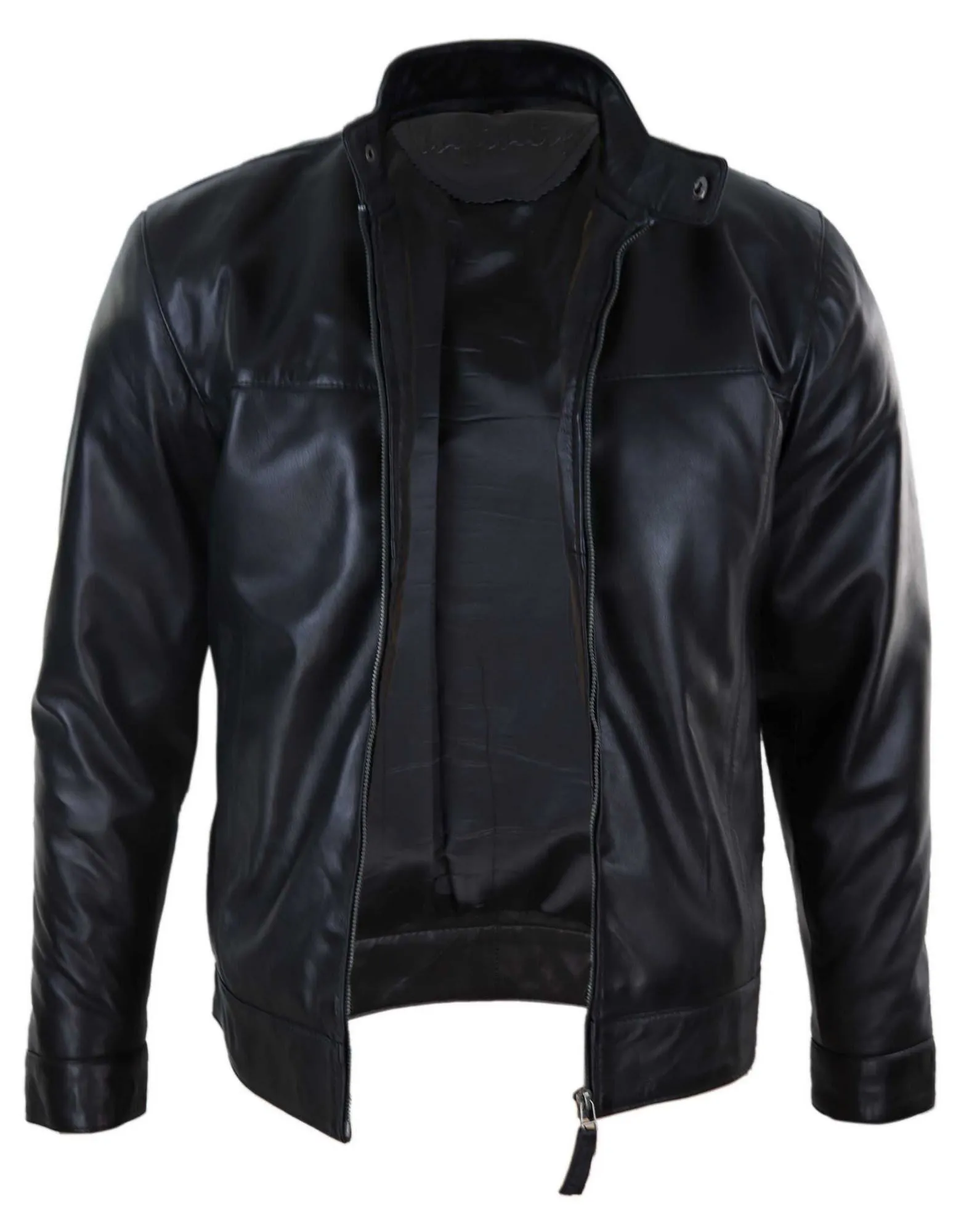 Leather Jacket Nehru Grandad Collar Biker