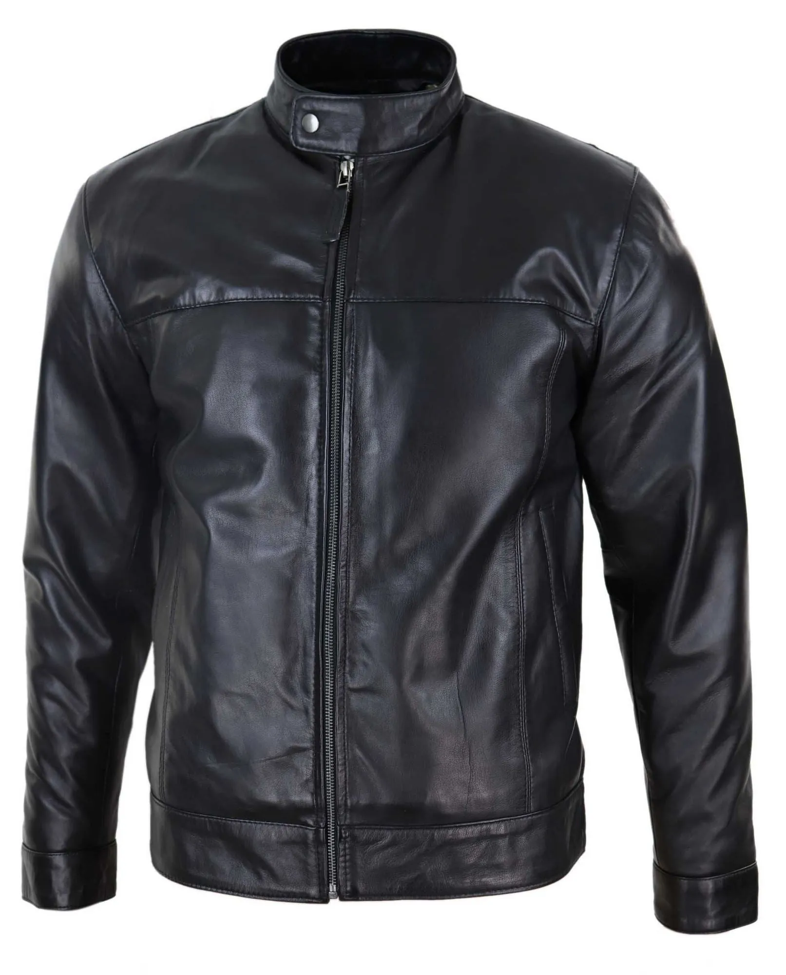 Leather Jacket Nehru Grandad Collar Biker
