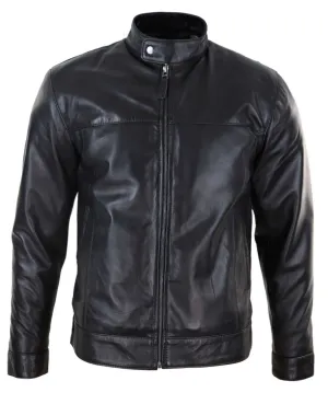 Leather Jacket Nehru Grandad Collar Biker