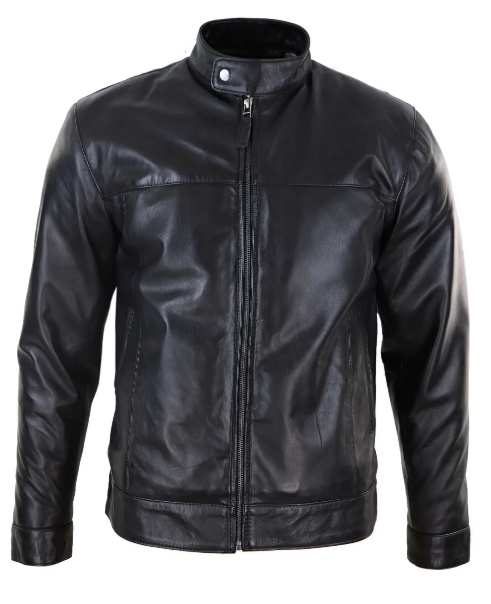 Leather Jacket Nehru Grandad Collar Biker