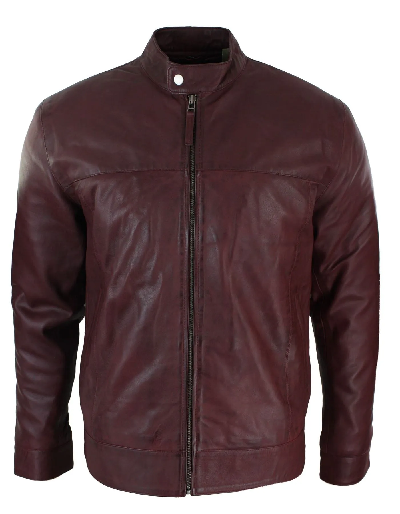 Leather Jacket Nehru Grandad Collar Biker