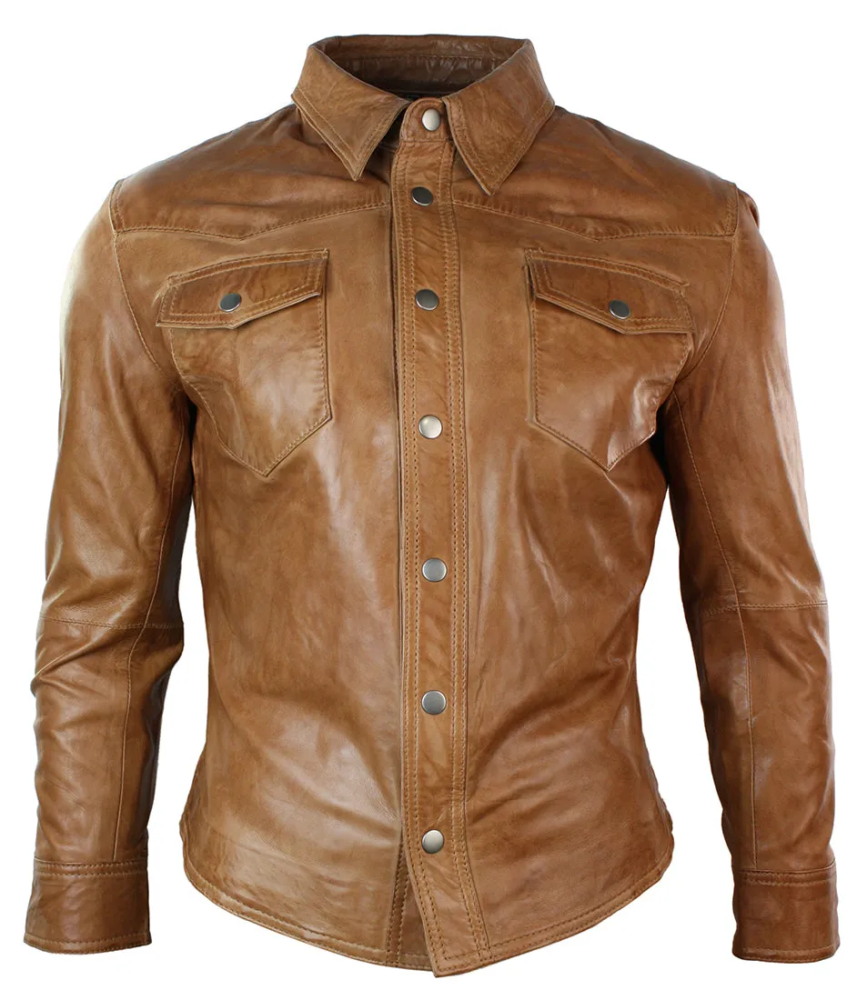 Leather Shirt Jacket Casual Retro