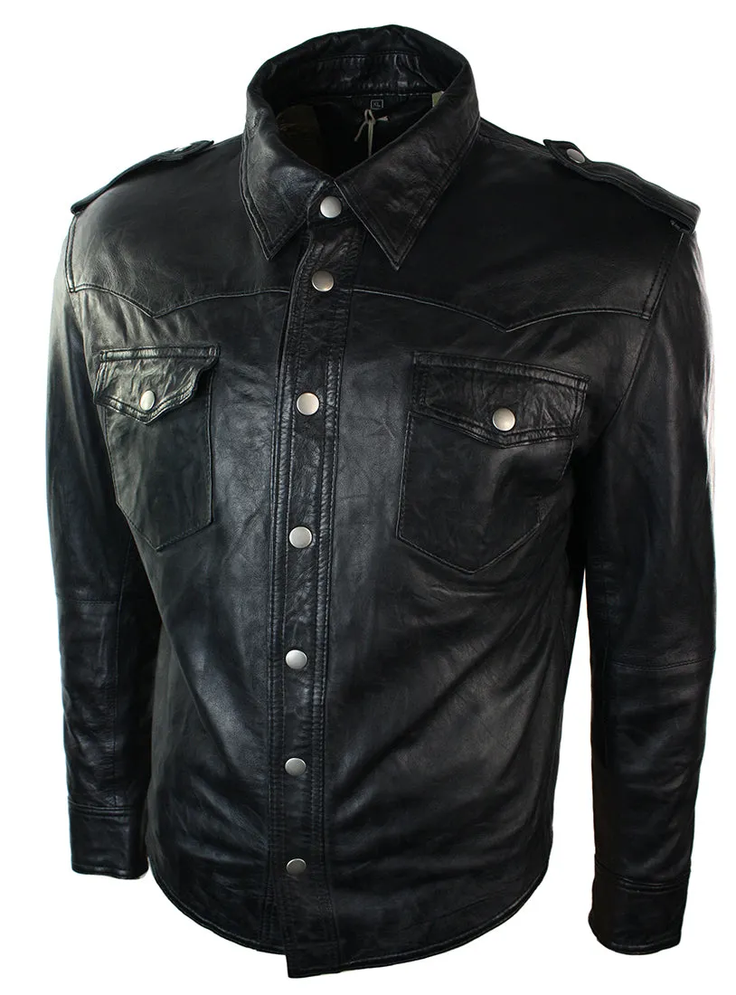 Leather Shirt Jacket Casual Retro