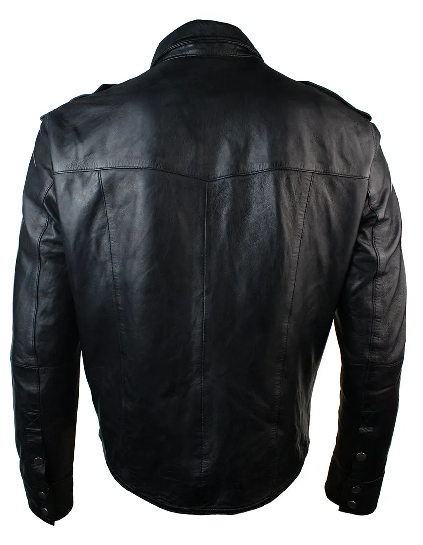Leather Shirt Jacket Casual Retro
