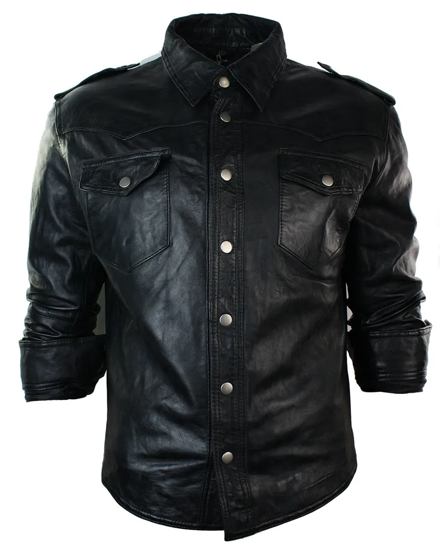 Leather Shirt Jacket Casual Retro