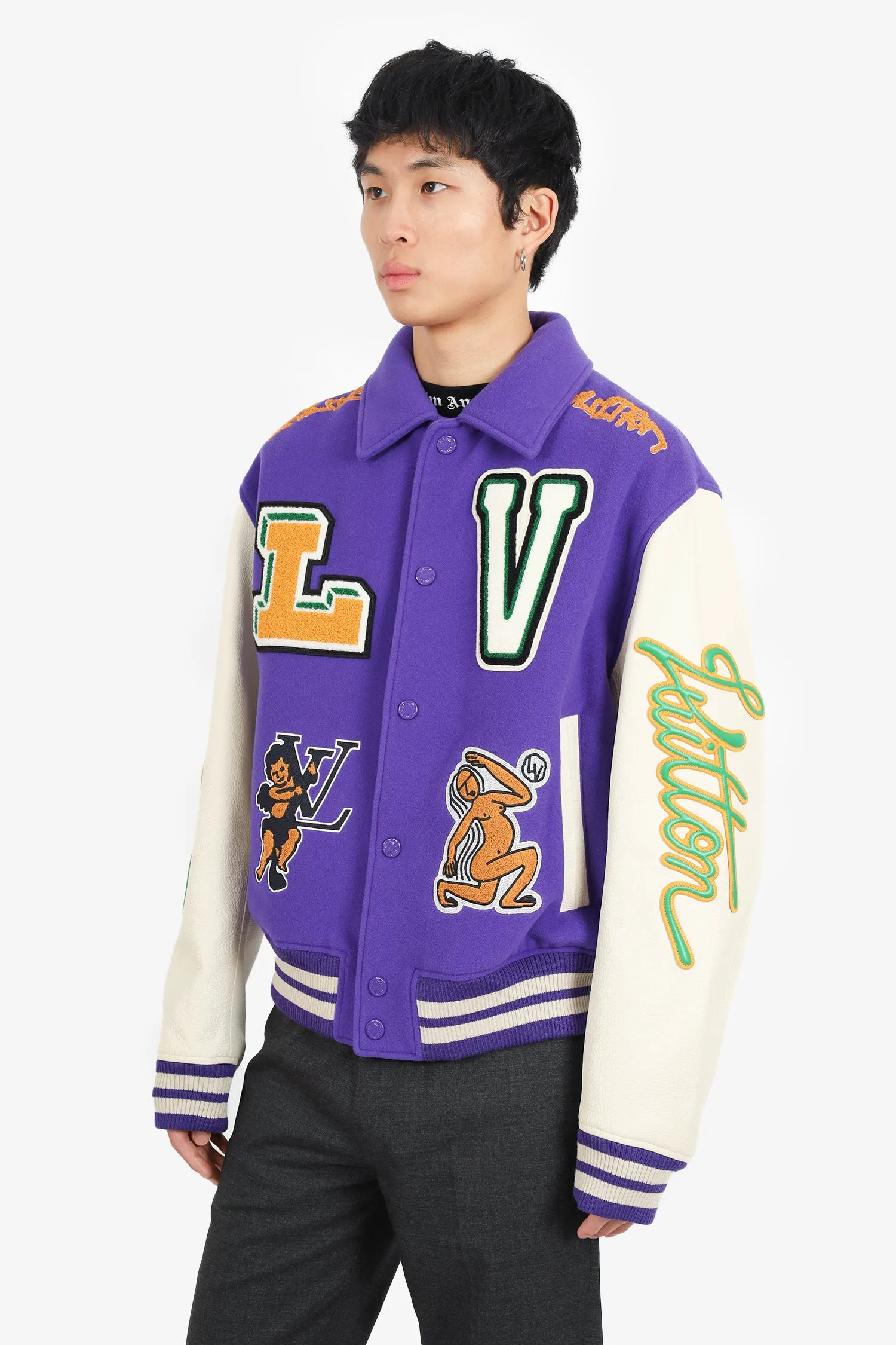 Louis Vuitton FW22 Purple/White Varsity Jacket Size 50 Mens