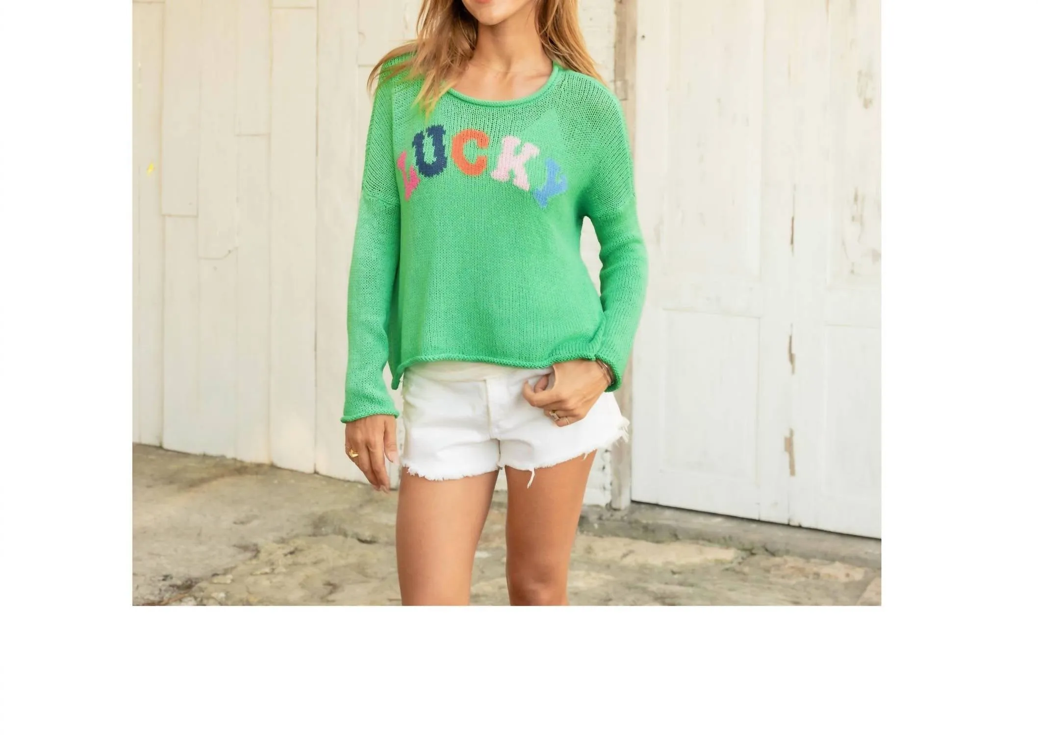 Lucky Multi Color Crew Sweater In Green/multi
