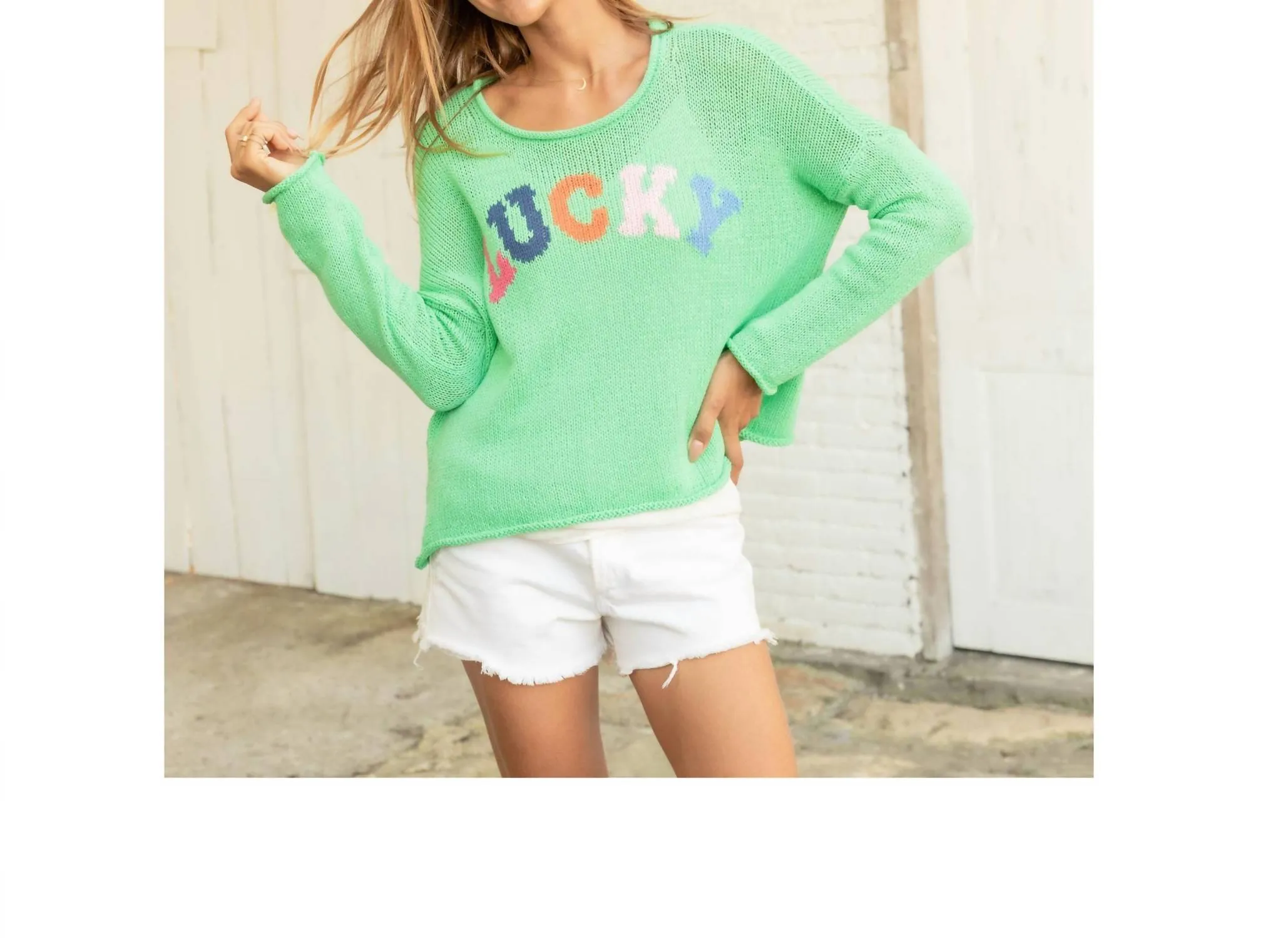 Lucky Multi Color Crew Sweater In Green/multi