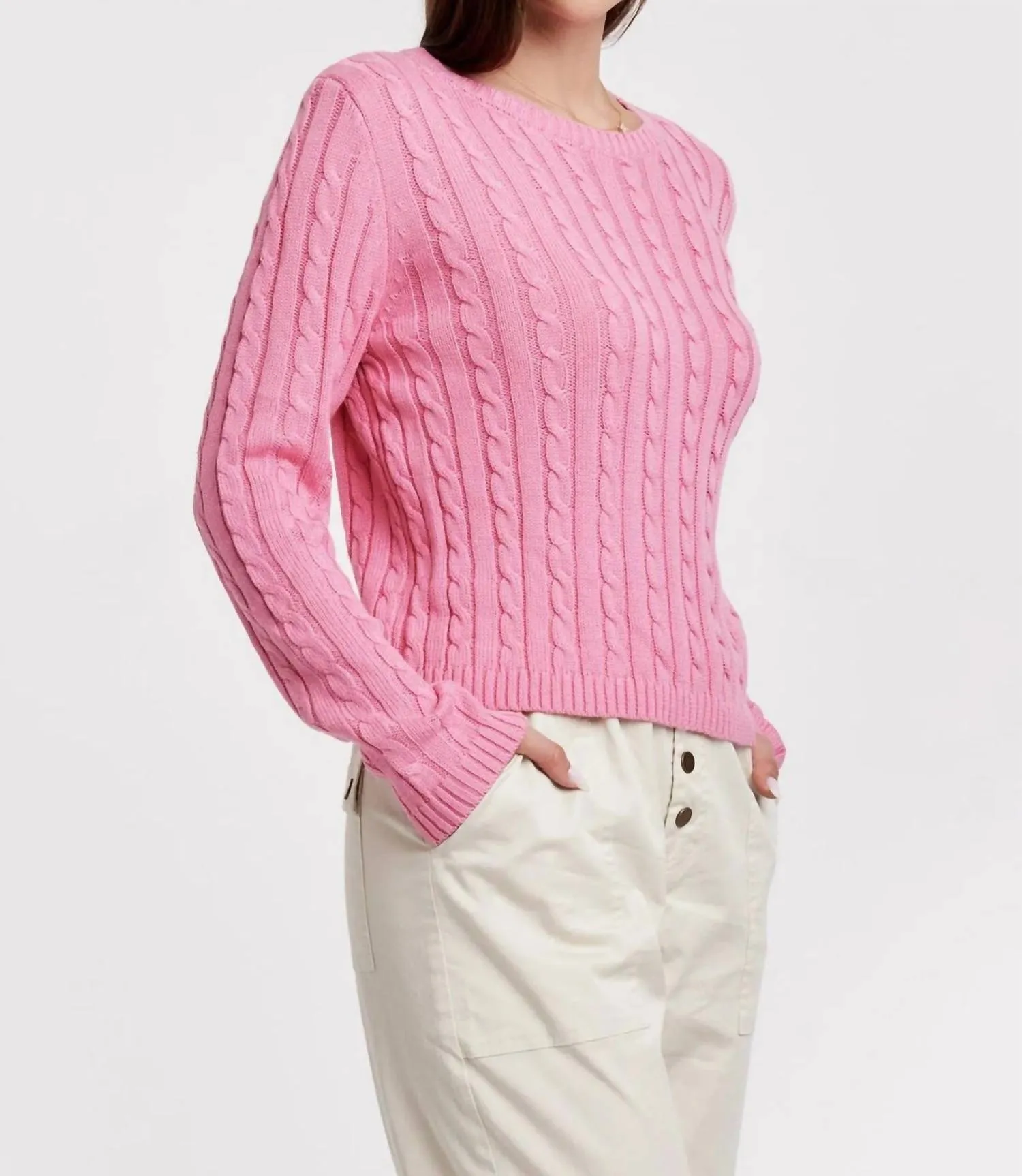 Lupe Cable Knit Sweater In Soft Cherry
