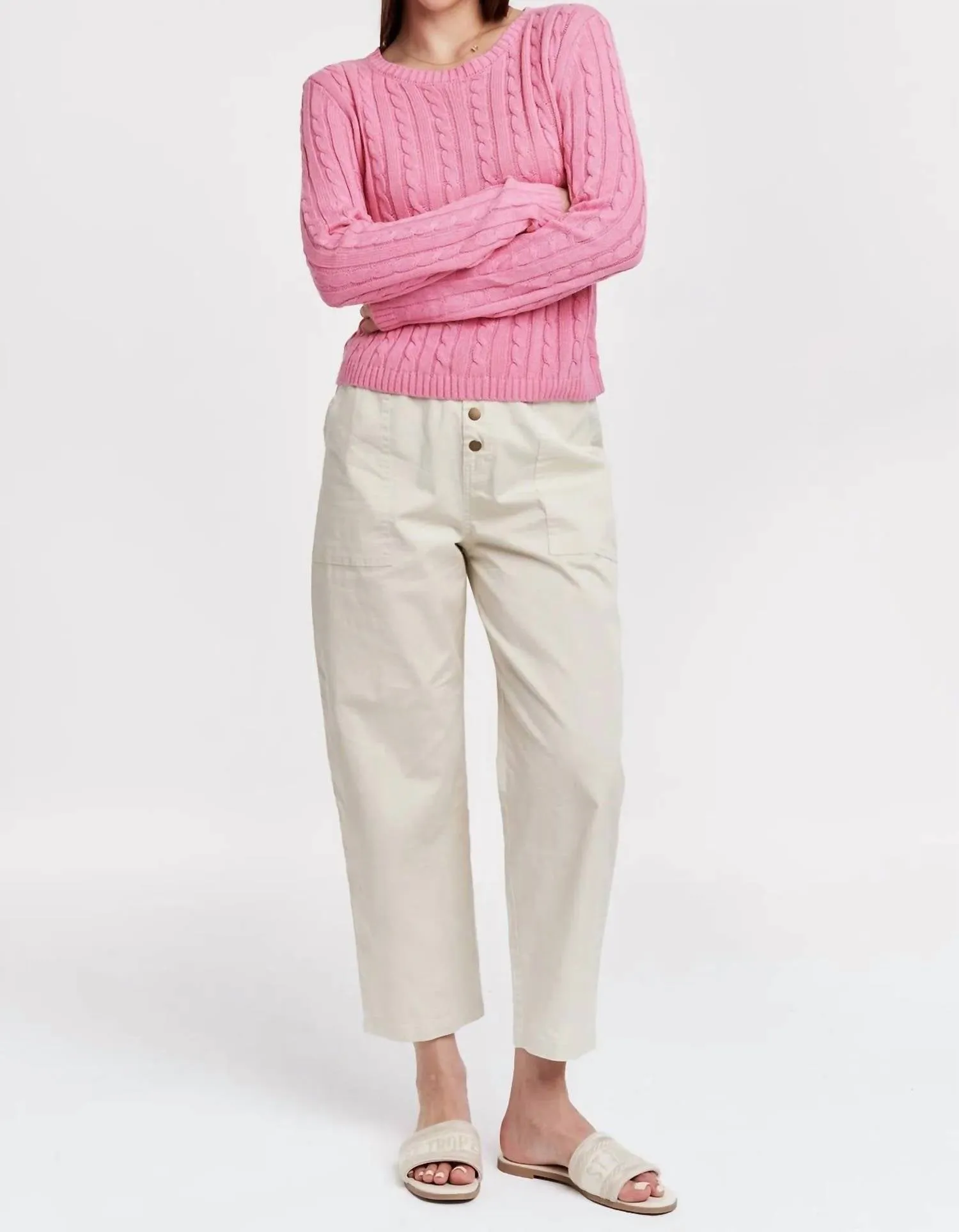Lupe Cable Knit Sweater In Soft Cherry