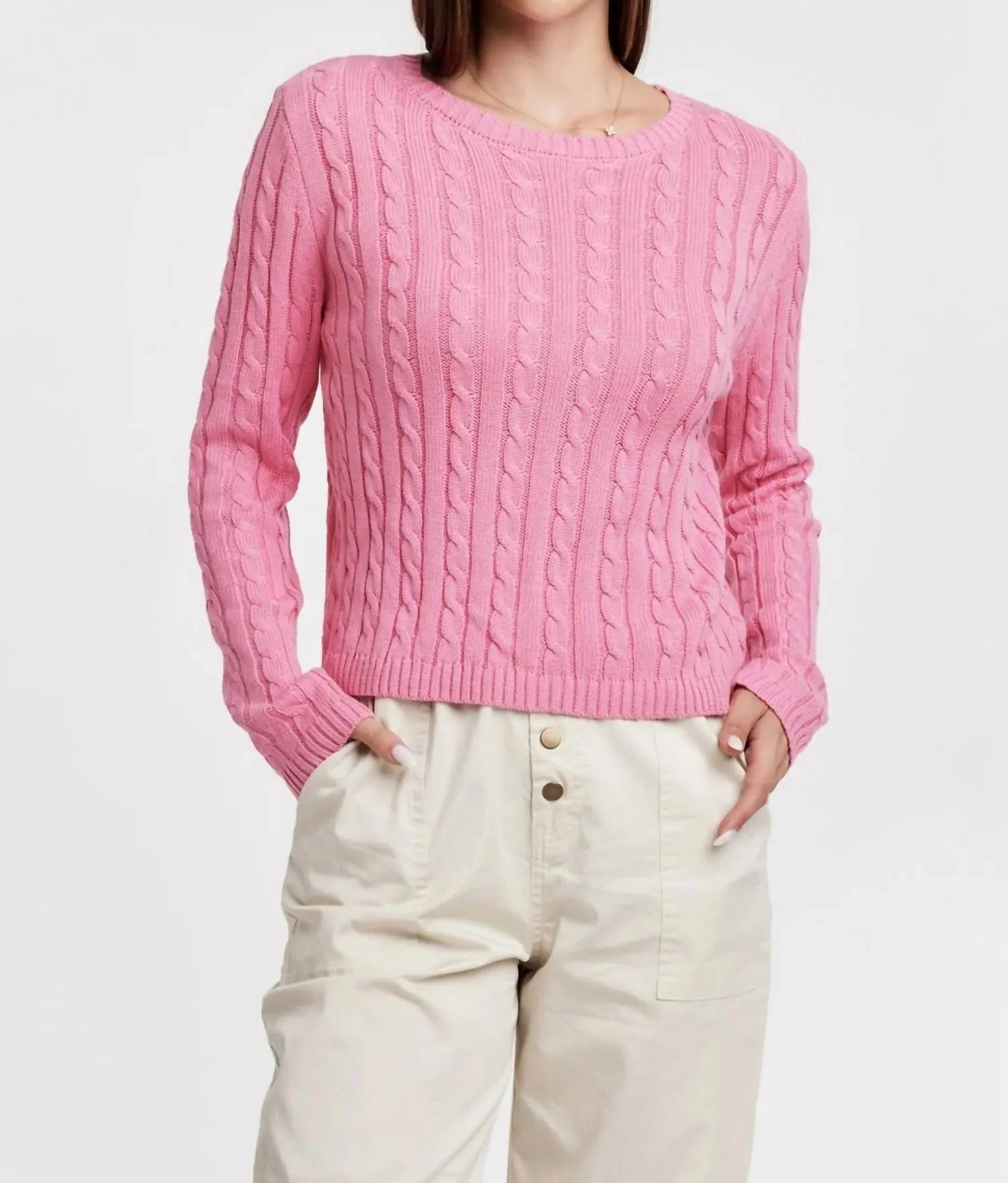 Lupe Cable Knit Sweater In Soft Cherry