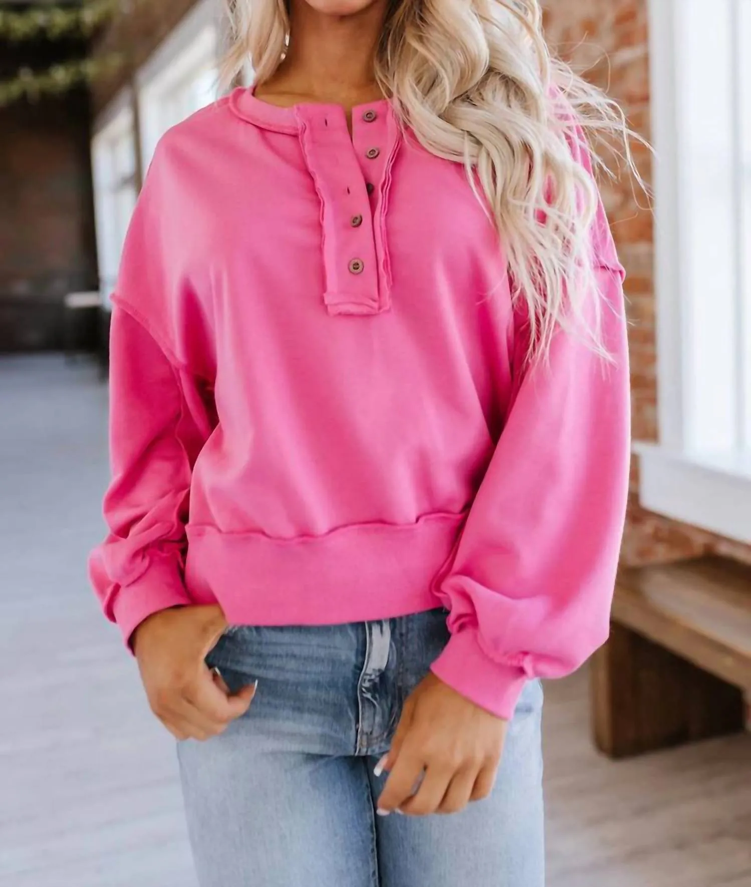 Macie Henley Sweatshirt In Strawberry Pink