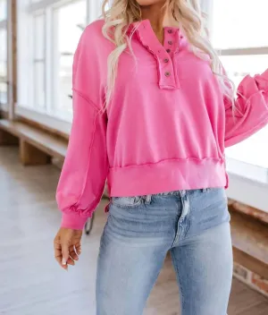 Macie Henley Sweatshirt In Strawberry Pink